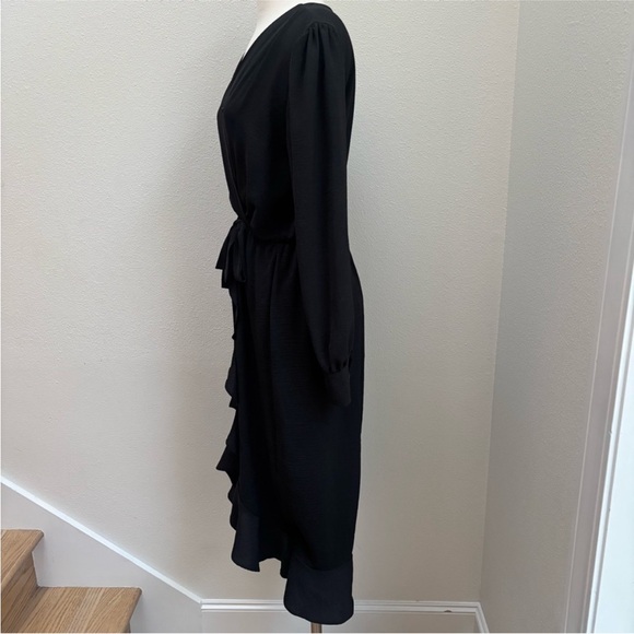 Wrap Ruffle Midi Dress Fraiche By J Long Sleeve Flounce V Neck Black Size Medium - Picture 6 of 12